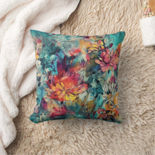Watercolor Splash and Ink Floral Cushion
