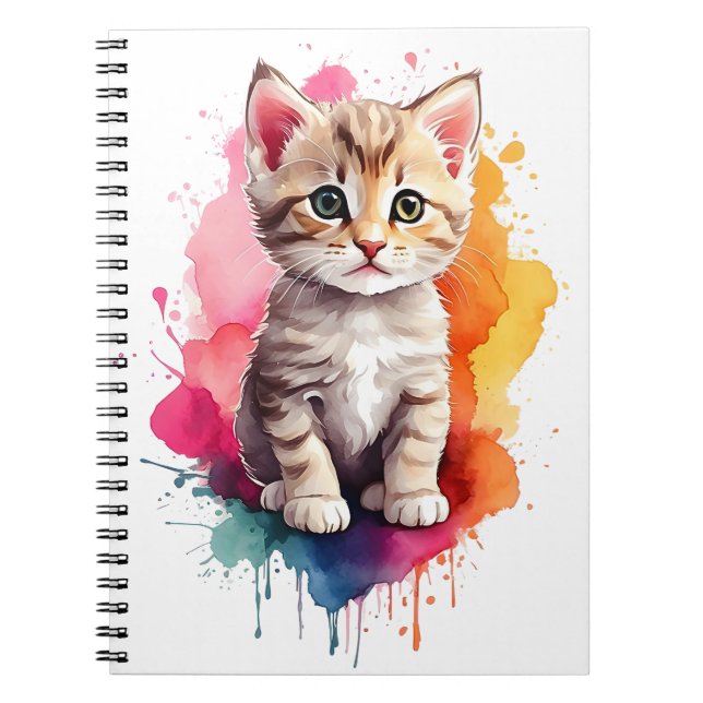 Watercolor Splash Art Kitty Cat Splatter Paint Notebook (Front)