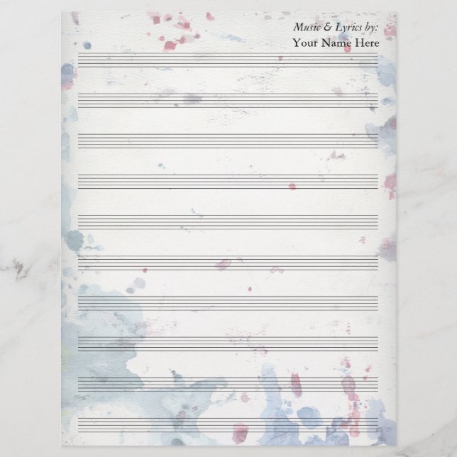 Watercolor Splash  Blank Sheet Music 10 Stave (Front)