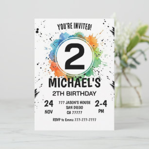 Watercolor Splash Boy 2th Birthday Invitation