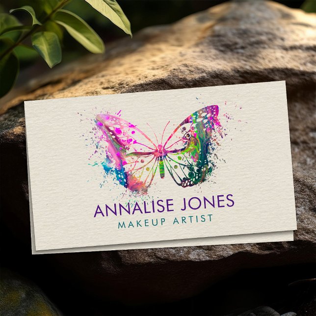 Watercolor Splash Butterfly on Canvas Business Card (Creator Uploaded)