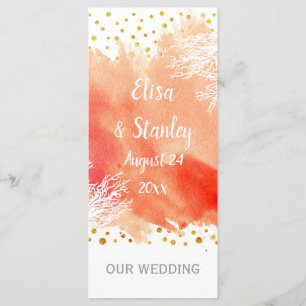 Watercolor splash, coral reef wedding program programme