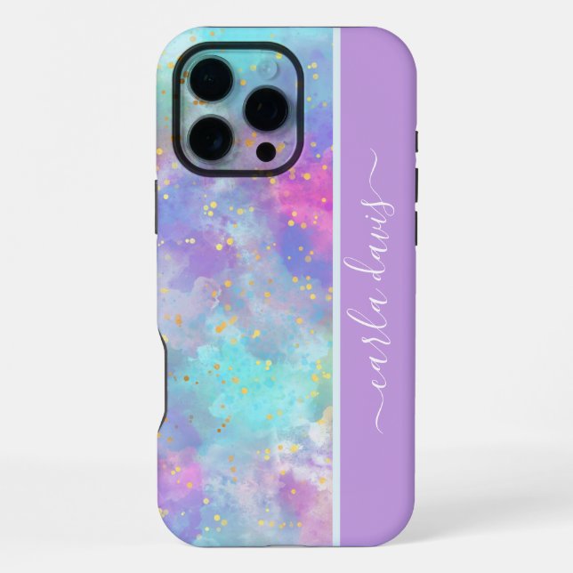 Watercolor Splash Custom Name iPhone Case (Back)