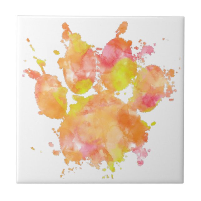 Watercolor Splash Dog Paw Print Ceramic Tile (Front)