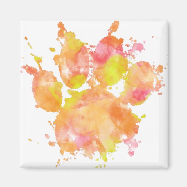 Watercolor Splash Dog Paw Print Magnet (Front)