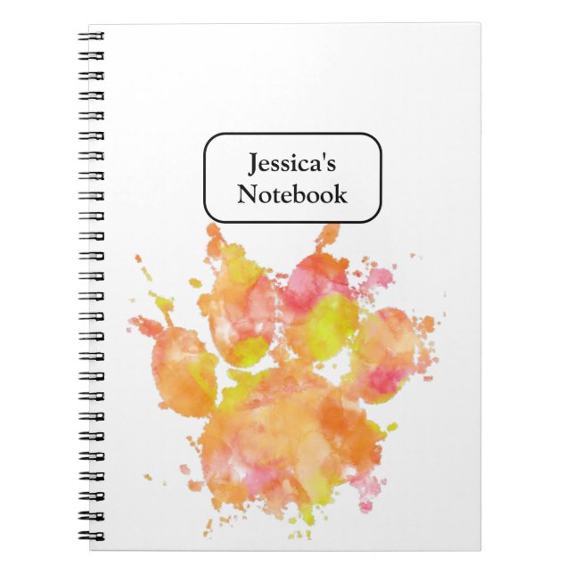Watercolor Splash Dog Paw Print Notebook (Front)