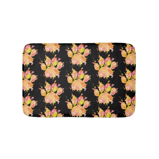 Watercolor Splash Dog Paw Print Pattern Bath Mat (Front)