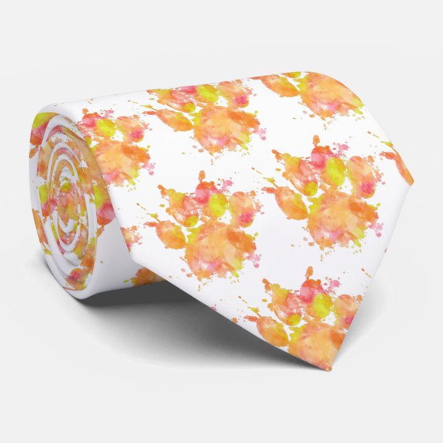 Watercolor Splash Dog Paw Print Pattern Tie (Rolled)