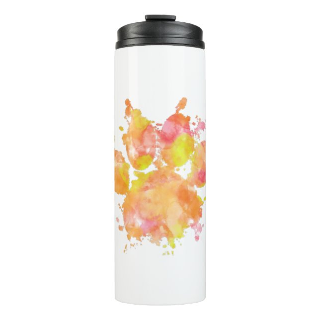 Watercolor Splash Dog Paw Print Thermal Tumbler (Front)