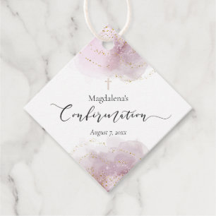 watercolor splash faux gold glitter Confirmation Favour Tags