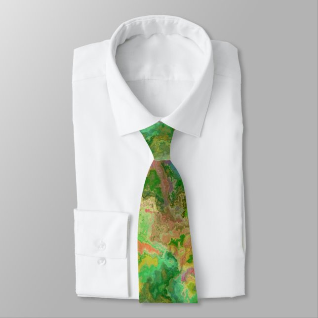 Watercolor Splash Green Turquoise Yellow Tie (Tied)