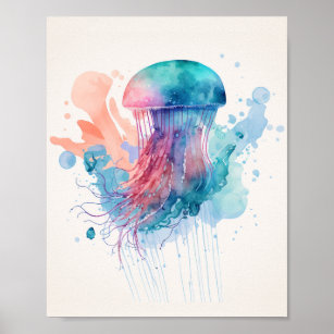 Watercolor Splash Jellyfish Minimalistic  Poster