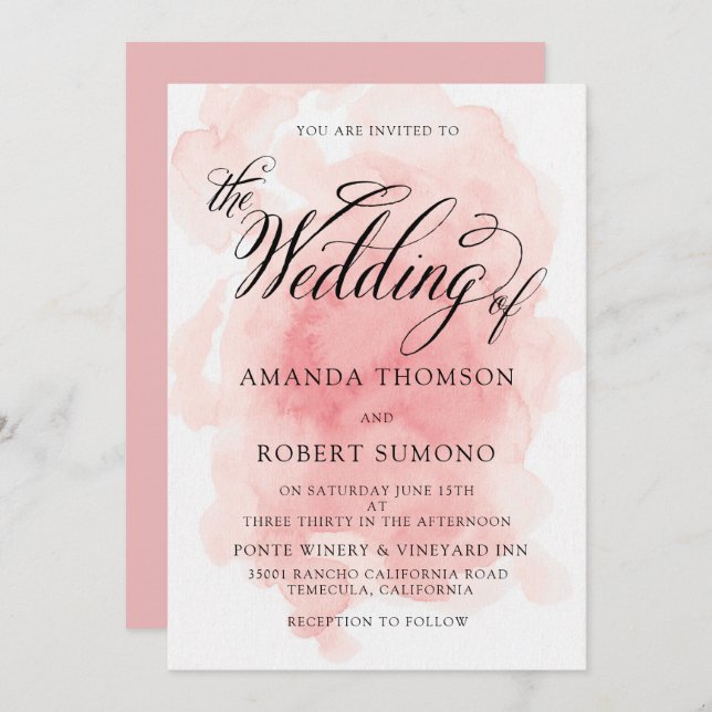Watercolor Splash of Pink Wedding Invitation (Front/Back)