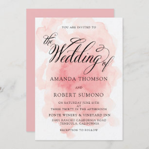 Watercolor Splash of Pink Wedding Invitation