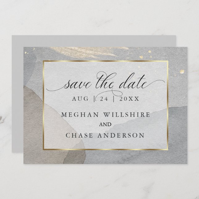 Watercolor Splash on Granite Stone Light Grey  Invitation (Front/Back)