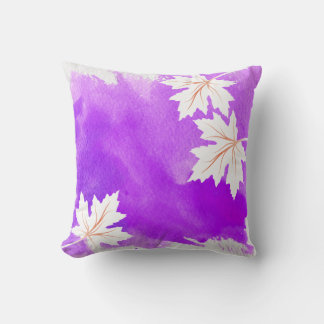 Watercolor splash purple maple leaves modern cushion