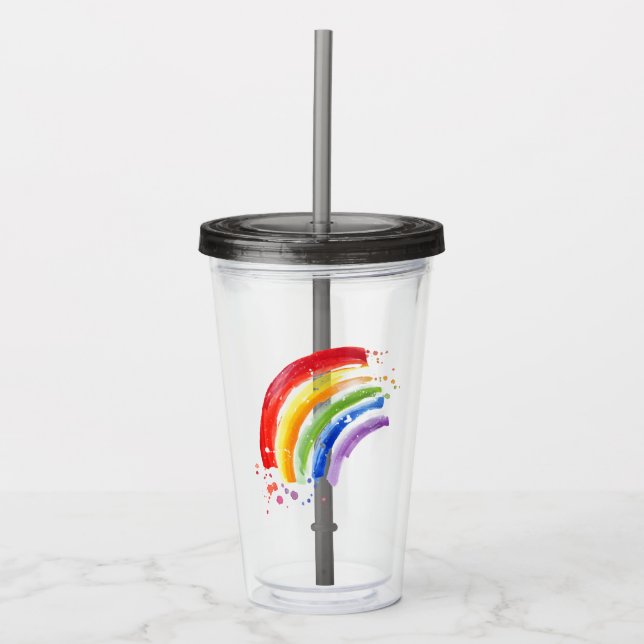 Watercolor Splash Rainbow Acrylic Tumbler (Front)