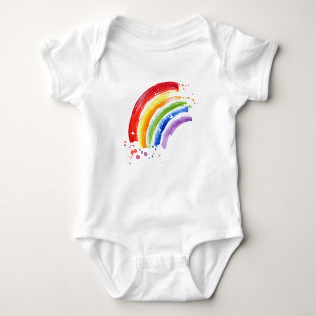 Watercolor Splash Rainbow Baby Bodysuit (Front)