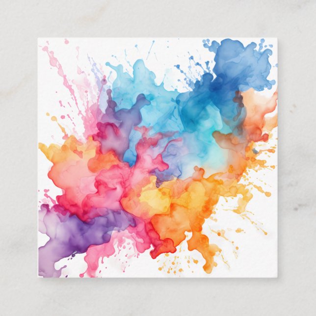 Watercolor Splash Rainbow Square Business Card (Back)