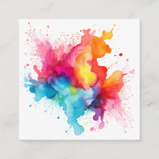 Watercolor Splash Rainbow Square Business Card