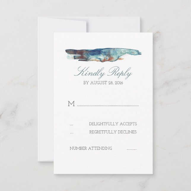 Watercolor Splash Retro Beach Wedding RSVP Cards (Front)