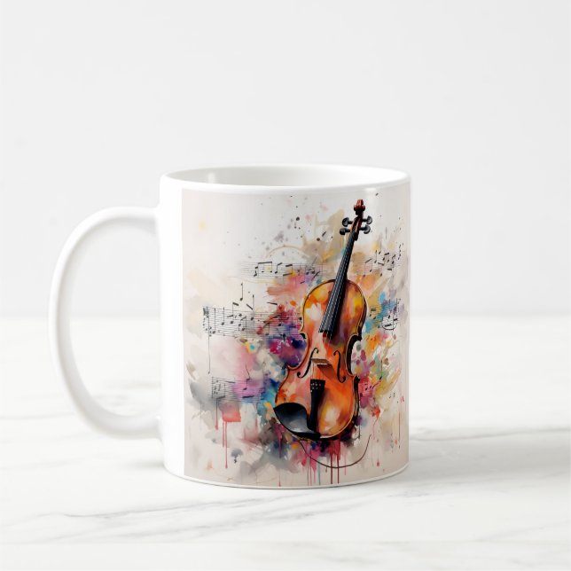 Watercolor splash violin music mug (Left)