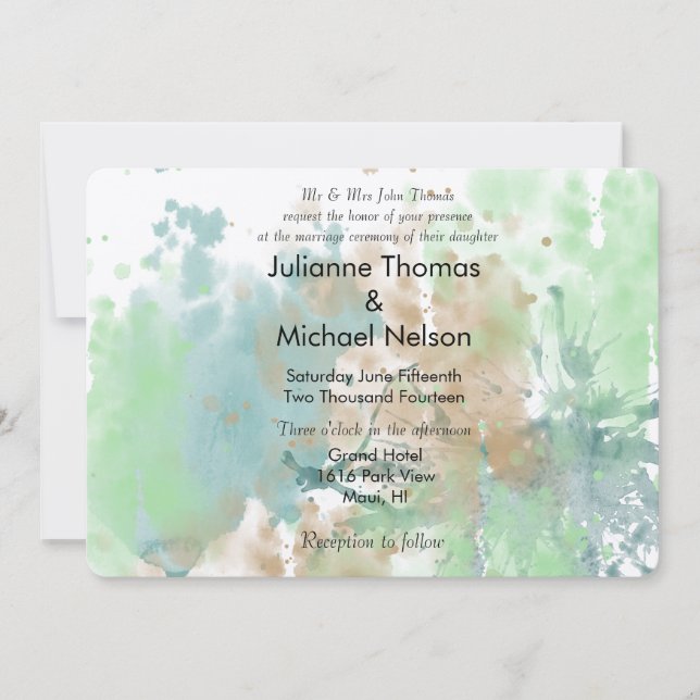 Watercolor Splash Wedding Invitation (Front)