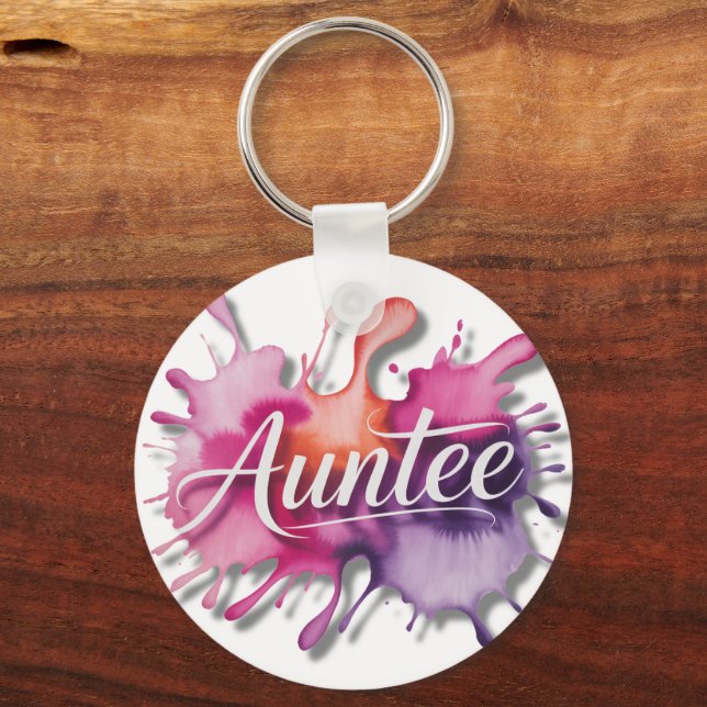 Watercolor Splash with Auntee typography  Key Ring (Front)