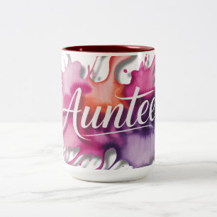 Watercolor Splash with Auntee typography Two-Tone Coffee Mug