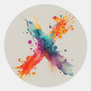 Watercolor Splash X Classic Round Sticker
