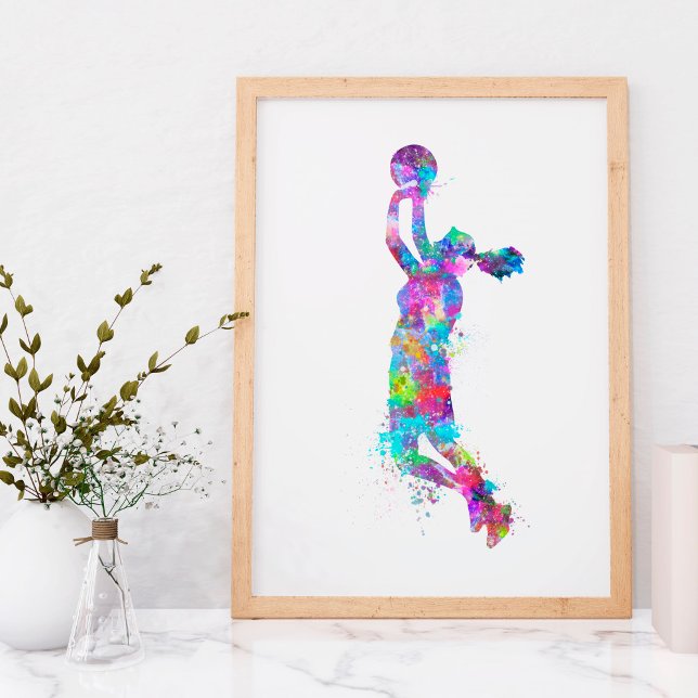Watercolor splashed basketball player girl texted poster (Creator Uploaded)