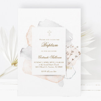 watercolor splashes and flowers n5 | Baptism Invitation