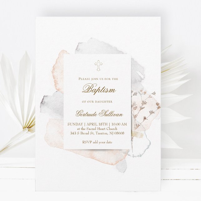 watercolor splashes and flowers n5 | Baptism Invitation (Creator Uploaded)