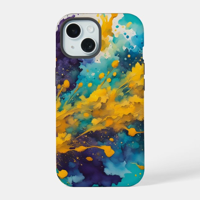 Watercolor Splashes Background iPhone 15 Case (Back)