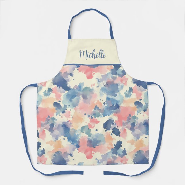 Watercolor Splashes Pink Blue  Apron (Front)