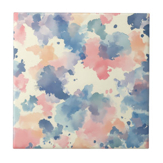 Watercolor Splashes Pink Blue  Tile