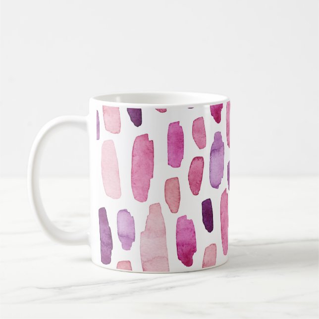 Watercolor Splashes: Pink, Purple Pattern. Coffee Mug (Left)