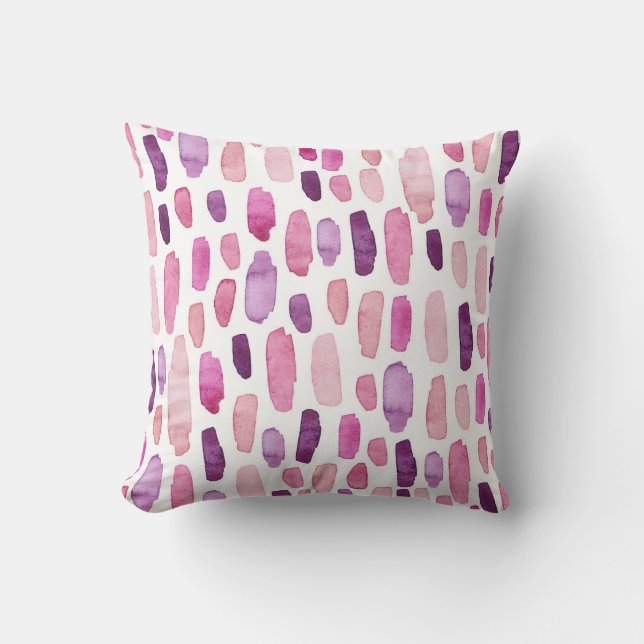 Watercolor Splashes: Pink, Purple Pattern. Cushion (Front)