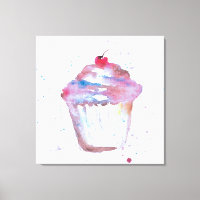 Watercolor, splashy Cupcake rendering purple pink