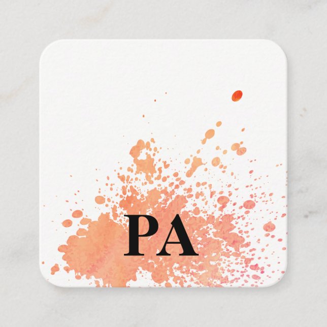 Watercolor Splat / Monogram Square Business Card (Front)