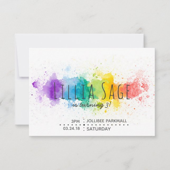 Watercolor Splatter Birthday Invitation (Front)