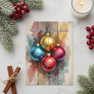 Watercolor Splatter Glossy Ornaments Christmas Holiday Postcard