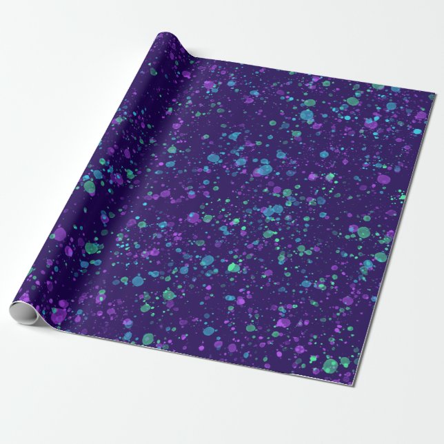 Watercolor Splatter on Dark Purple Wrapping Paper (Unrolled)