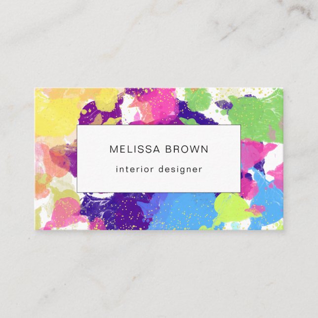 Watercolor Splatters Colourful Abstract Modern Business Card (Front)