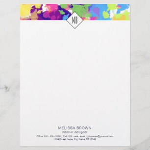 Watercolor Splatters Colourful Abstract Modern Custom Letterhead