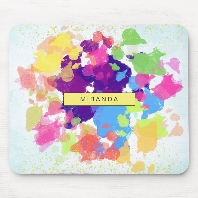 Watercolor Splatters Colourful Abstract Modern Mouse Pad (Front)