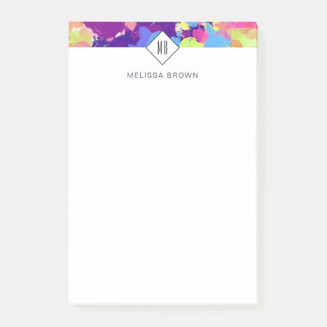Watercolor Splatters Colourful Abstract Purple Post-it Notes (Front)
