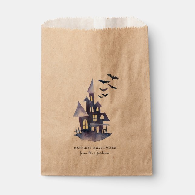 Watercolor Spooky House Favour Bags (Front)