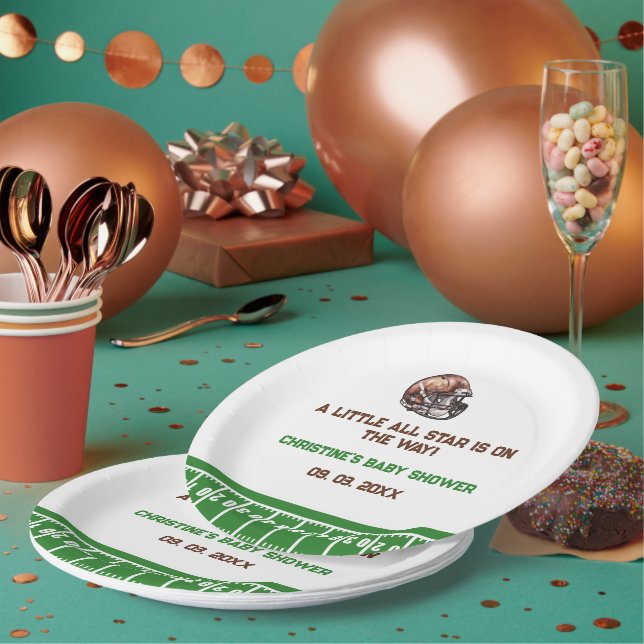 Watercolor Sport Football Baby Shower  Paper Plate (Multi)