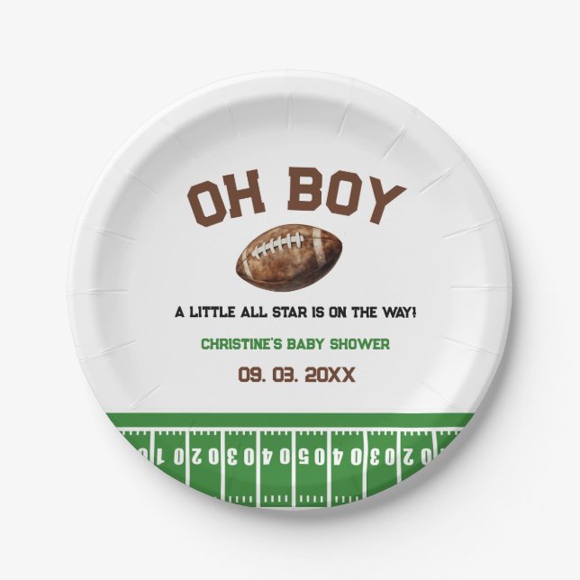 Watercolor Sport Football Baby Shower  Paper Plate (Front)